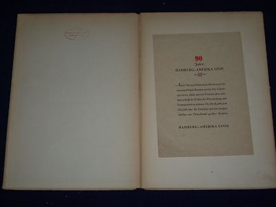 1937 NEUNZIG JAHRE HAMBURN-AMERIKA LINIE GERMAN BOOK - PHOTOS - MAP - KD 1357