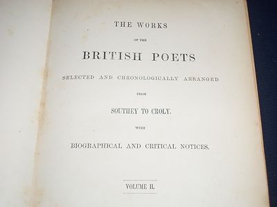1852 THE WORKS OF BRITISH POETS FROM SOUTHEY TO CROLY VOL NO. 2 - KD 1285