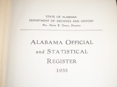 1935 ALABAMA OFFICIAL AND STATISTICAL REGISTER REPORT - ALFRED TUNSTALL- KD 1090