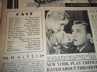 1934 SHE LOVES ME NOT MOVIE PRESS BOOK STARS BING CROSBY & MIRIAM HOPKINS - P 47