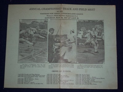 1937 MAY 29 NORTHERN NJ INTERSCHOLASTIC LEAGUE ANNUAL MEET SCORECARD - J 5533