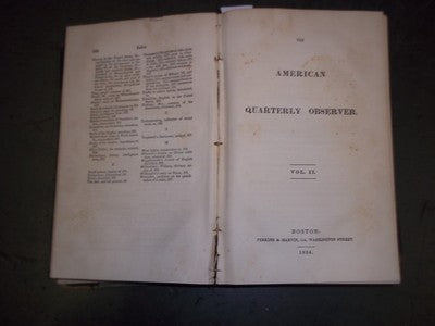 1833-1834 THE AMERICAN QUARTERLY OBSERVER MAGAZINE BOUND VOLUME NO. 1-3 - KD 848
