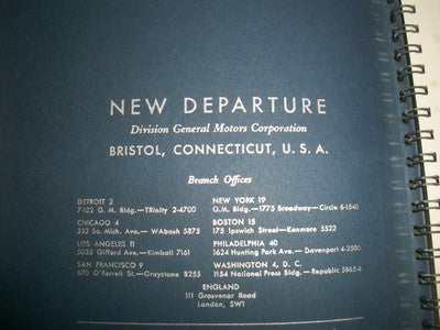 1946 OCTOBER NEW DEPARTURE HAND BOOK 18TH EDITION VOLUME 1 - II 2168