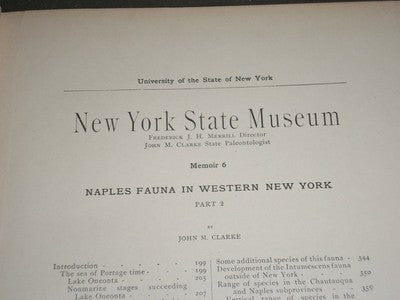 1903 NY STATE MUSEUM MEMOIR 6 PART 2 NAPLES FAUNA WESTERN NY - CLARKE - KD 960