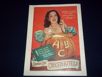 1947 OCT THE AMERICAN MAGAZINE- DOROTHY LAMOUR /CHESTERFIELD BACK COVER- II 7436
