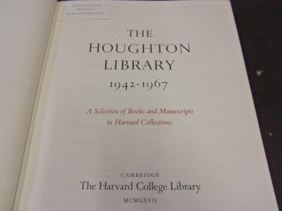 1967 HOUGHTON LIBRARY BOOK - BOOKS & MANUSCRIPS IN HARVARD COLLECTION - KD 794M