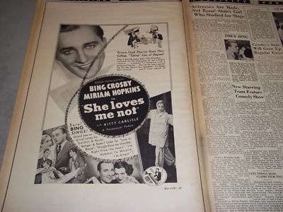 1934 SHE LOVES ME NOT MOVIE PRESS BOOK STARS BING CROSBY & MIRIAM HOPKINS - P 47