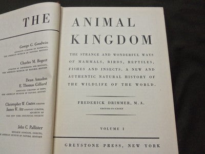 1954 THE ANIMAL KINGDOM BOOK LOT OF 3 - COMPLETE SET - ED. DRIMMER - KD 3754