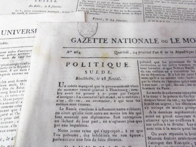 1798 GAZETTE NATIONALE OU LE MONITEUR UNIVERSEL NEWSPAPER LOT 6 FRENCH - NP 1559