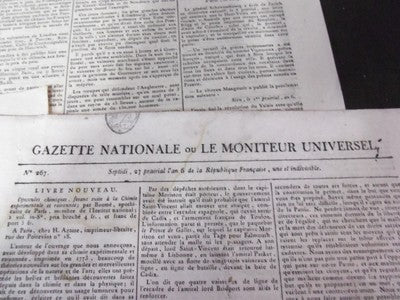 1798 GAZETTE NATIONALE OU LE MONITEUR UNIVERSEL NEWSPAPER LOT 6 FRENCH - NP 1559