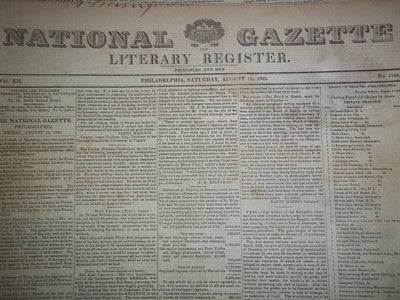 1830-1832 NATIONAL GAZETTE & LITERARY REGISTER NEWSPAPER LOT OF 17 - NP 1428