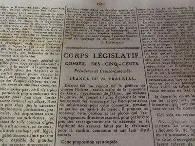 1798 GAZETTE NATIONALE OU LE MONITEUR UNIVERSEL NEWSPAPER LOT 6 FRENCH - NP 1559