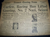 1945 MAY 9 NEWARK EVENING NEWS NEWSPAPER WWI HERMANN GOERING SEIZED - NP 1011