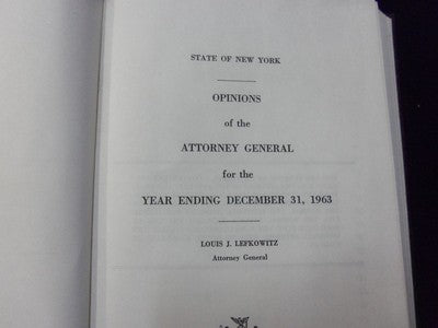 1964 STATE OF NEW YORK OPINIONS OF THE ATTORNEY GENERAL BOOK LEFKOWITZ - KD 727B