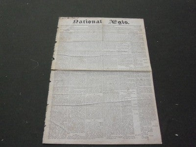 1826 DECEMBER 20 NATIONAL AEGIS NEWSPAPER - WORCESTER MASSACHUSETTS - NP 1476