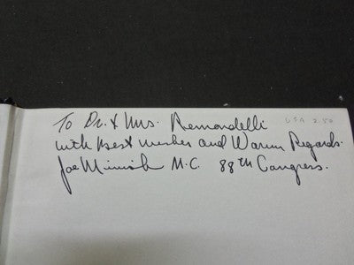 1964 JOHN F KENNEDY MEMORIAL ADDRESSES BOOK INSCRIBED BY JOE MINNISH - KD 1870I