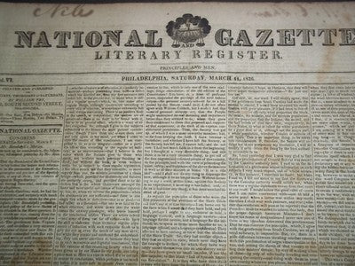 1826 NATIONAL GAZETTE & LITERARY REGISTER NEWSPAPER LOT OF 13 - NP 1432