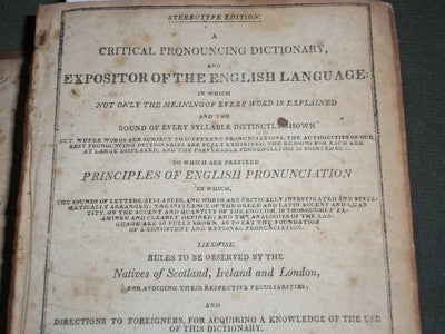 1825 A CRITICAL PRONOUNCING DICTIONARY EXPOSITOR OF ENGLISH LANGUAGE - KD 1080