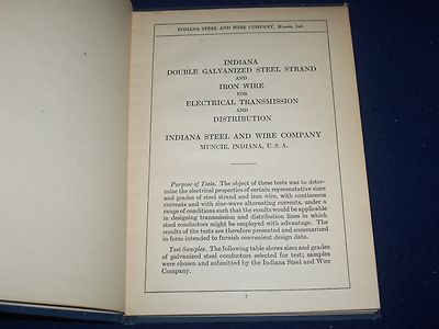 1923 INDIANA DOUBLE GALVANIZED STEEL STRAND & IRON WIRE ELECTRICAL BOOK- KD 910P