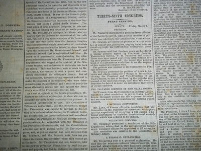 1866 MAR 3 NEW-YORK TIMES NEWSPAPER - POST-CIVIL WAR DEBATES - NP 1466