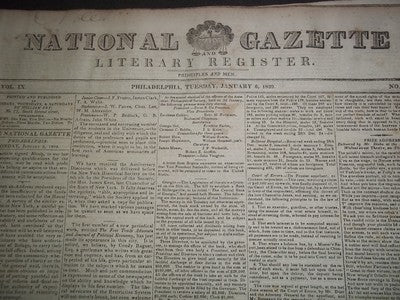 1829 NATIONAL GAZETTE & LITERARY REGISTER NEWSPAPER LOT OF 25 - NP 1429
