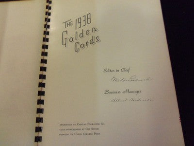 1938 UNION COLLEGE YEARBOOK - GOLDEN CORDS - LINCOLN NEBRASKA - YB 194