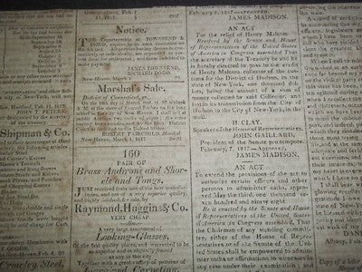 1816-1817 COLUMBIAN REGISTER NEWSPAPER LOT OF 6 - MADISON & CLAY - CT - NP 1454