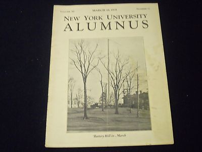 1931 MARCH 18 NEW YORK UNIVERSITY ALUMNUS MAGAZINE - BARRY HILL COVER - J 1237
