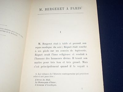 MONSIEUR BERGERET A PARIS BOOK BY ANATOLE FRANCE - FRENCH TEXT - INFO - KD 2171