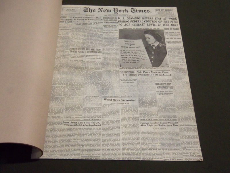 1946 NOVEMBER 18 NEW YORK TIMES - U. S. DEMANDS MINERS STAY AT WORK - NT 7047