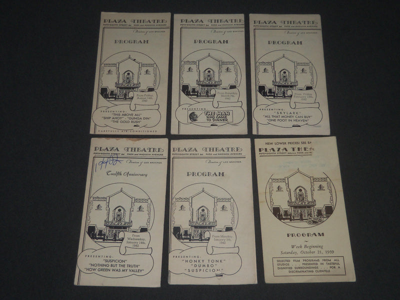1939-1942 PLAZA THEATRE MOVIE PROGRAMS LOT OF 6 - WIZARD OF OZ - O 1737