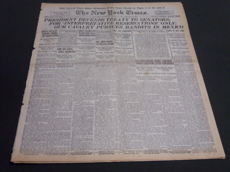 1919 AUGUST 20 NEW YORK TIMES - PRESIDENT DEFENDS TREATY TO SENATORS - NT 6962