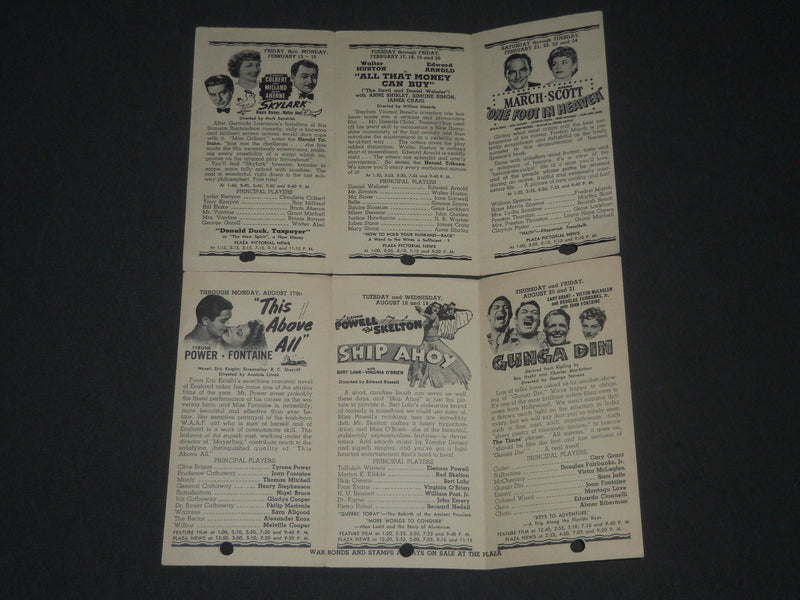 1939-1942 PLAZA THEATRE MOVIE PROGRAMS LOT OF 6 - WIZARD OF OZ - O 1737