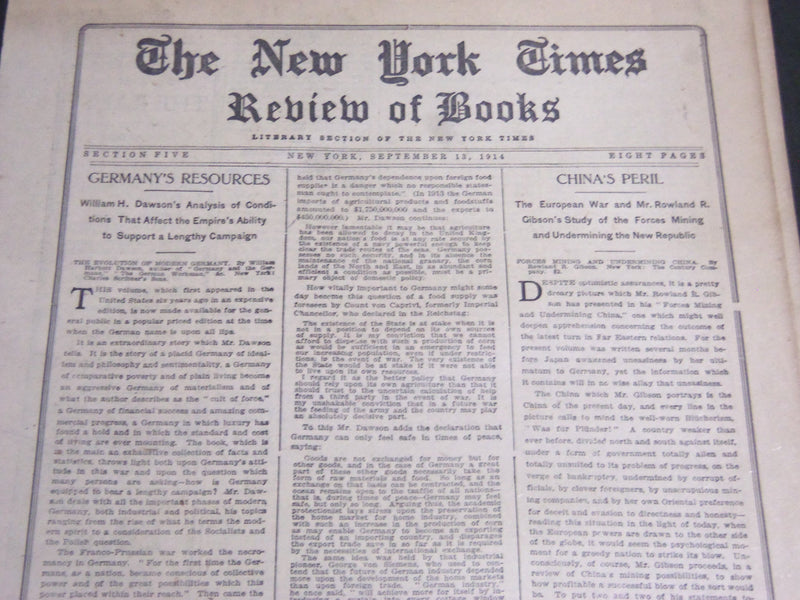 1913-1919 NEW YORK TIMES REVIEW OF BOOK SECTIONS LOT OF 14 DIFFERENT - NP 2689