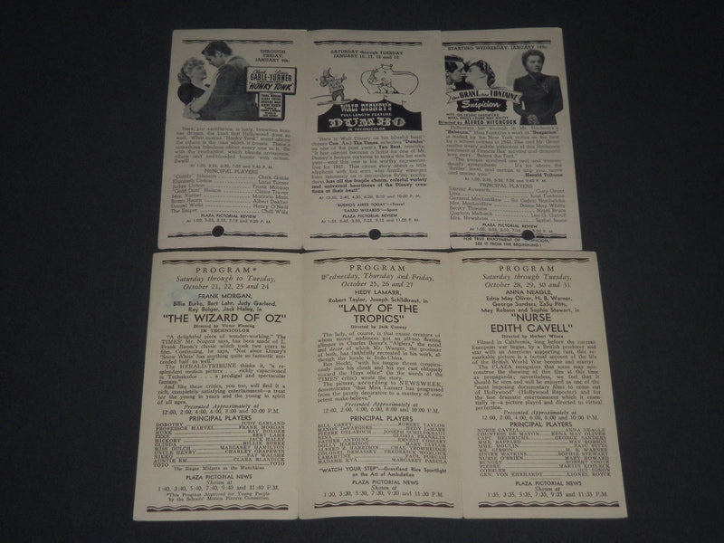 1939-1942 PLAZA THEATRE MOVIE PROGRAMS LOT OF 6 - WIZARD OF OZ - O 1737